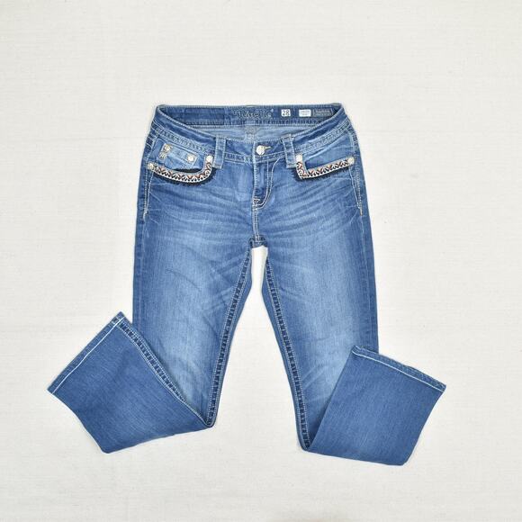 Miss Me Women's Jeans Zip Solid Cotton Blue Size 28 Signature Boot Embroided - Picture 2 of 8